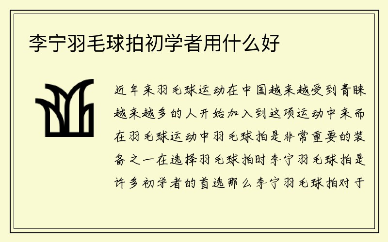 李宁羽毛球拍初学者用什么好